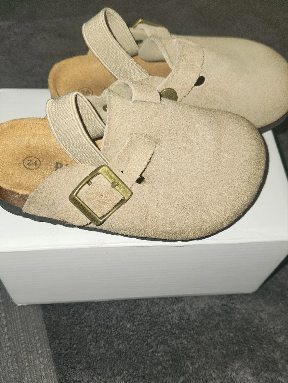 Kids Neutral Beige Suede Slingback Clog Slippers